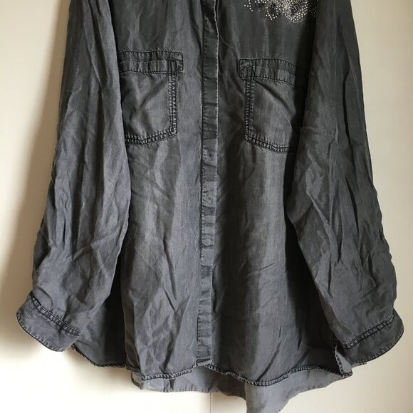 D/C Jeans Flowy Coastal Cowgirl Studded Cotton Button Up Dress Shirt - Picture 4 of 16